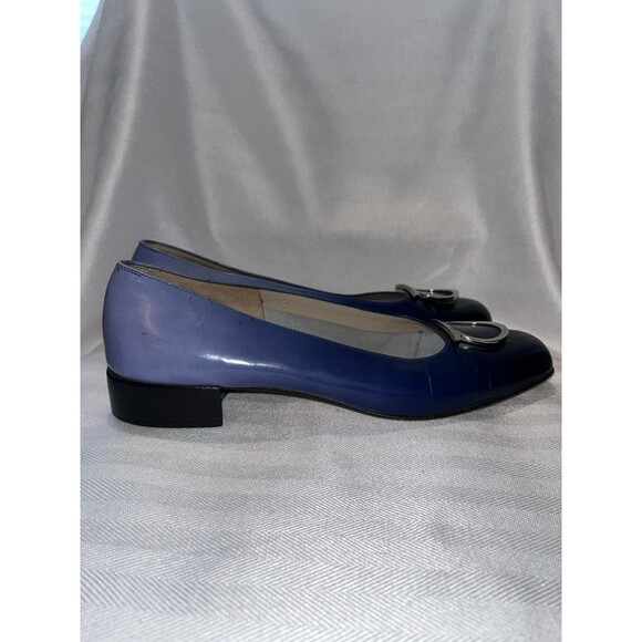 Salvatore Ferragamo Blue Ombré Leather Loafer Silver Signature Logo Women 7 B - Picture 7 of 16